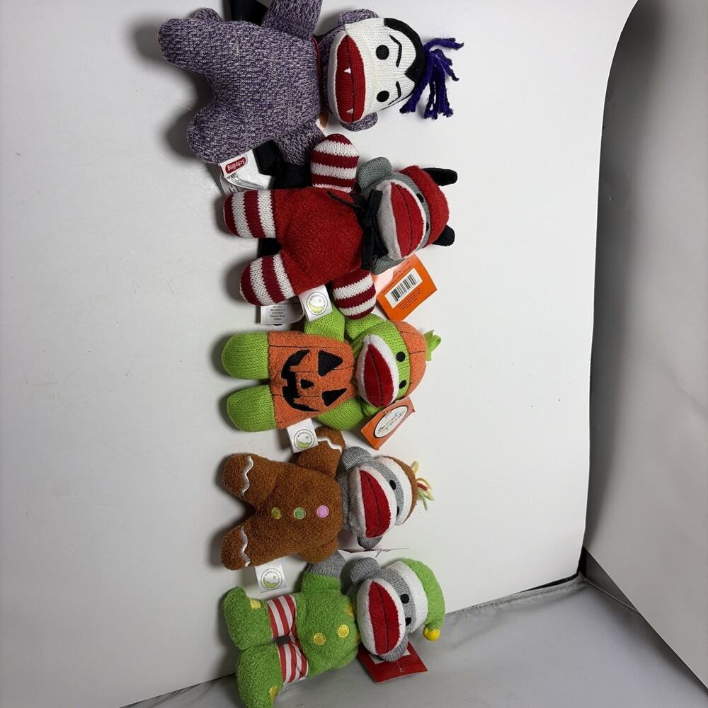 5 New Sweet Sprouts Halloween Christmas Sock Monkey Monkey PLUSH 9" NWT